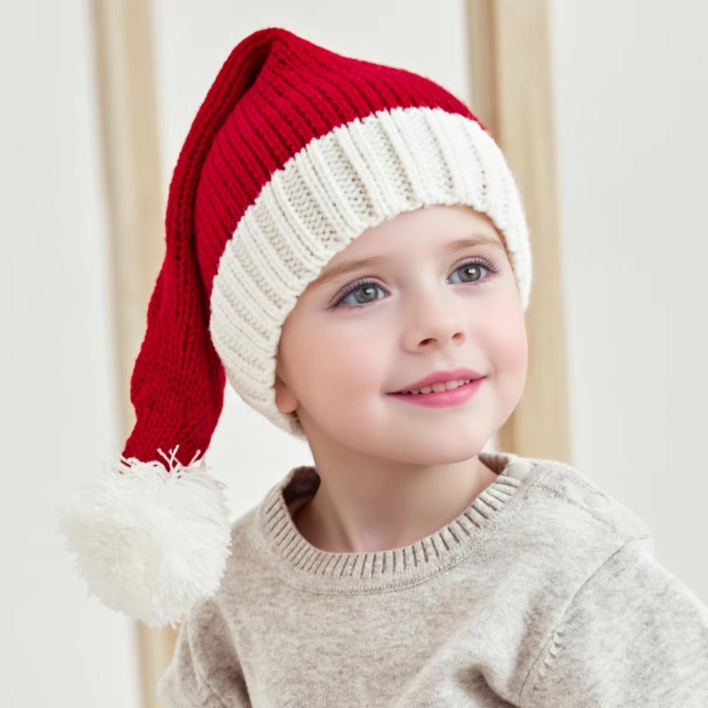 Red Santa Claus Hat Windproof Warm Woven Knit Hat Festive Parent Child Hat Christmas Party