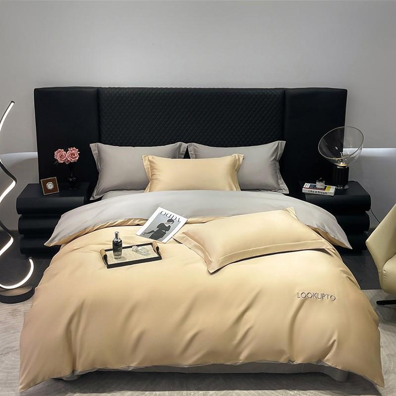 100S Long Staple Cotton Bedding Set A-Class Pure Embroidered Satin Sheet Luxury Solid Color Bedroom