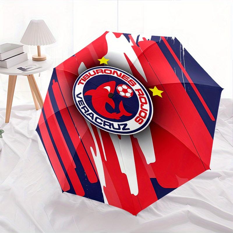 Tiburones Rojos, Veracruz Automatic Folding Umbrella  8 Ribs, Durable Iron Frame, Bright Color Pattern Compact Travel Umbrella, Suitable for