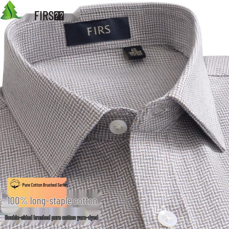 FIRS Men's Brushed Flannel Pure Cotton Long-Sleeve Shirt