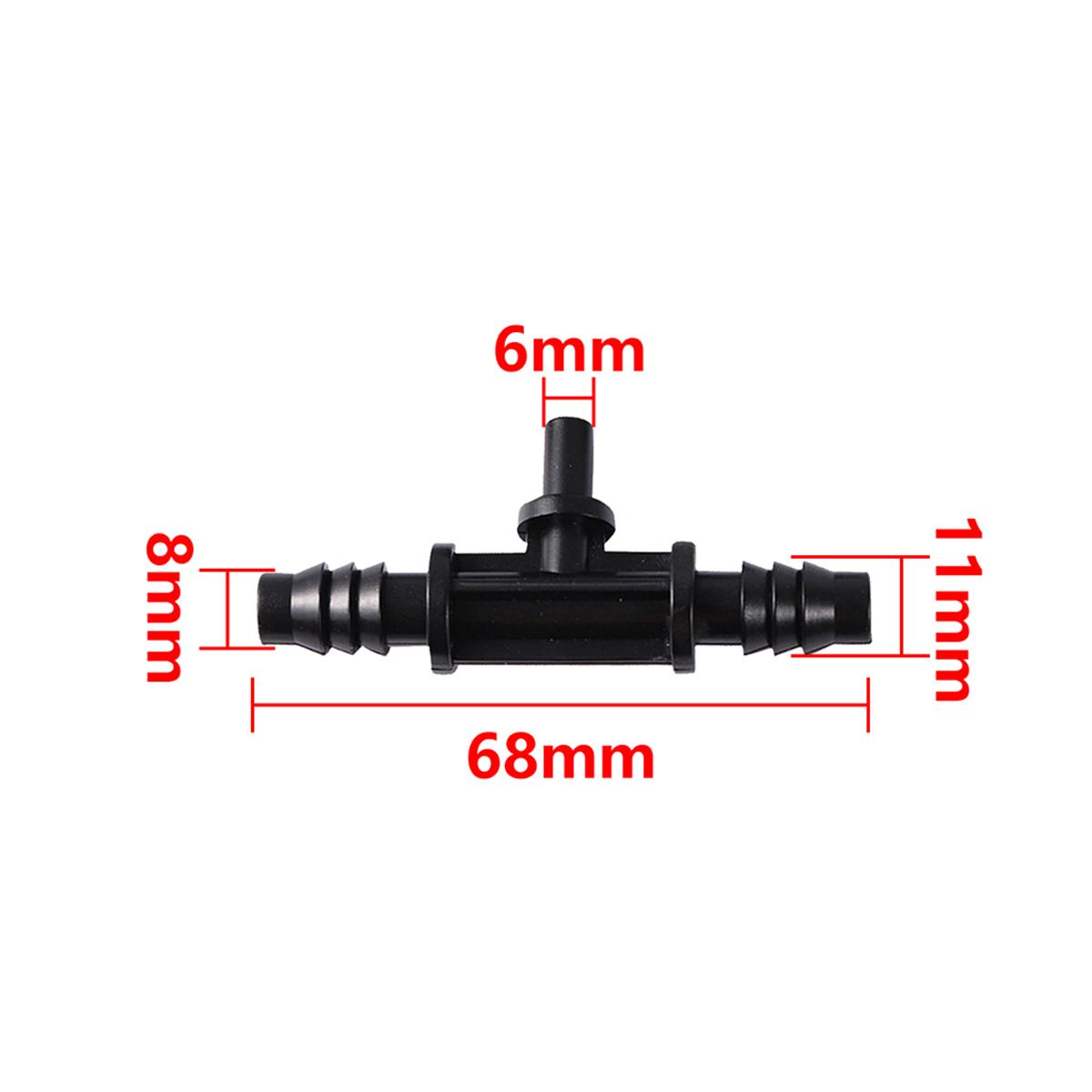 

8/11mm Hose 3-way Connectors 6mm Flat Interface Mist Nozzle Tee Garden Irrigation Atomization Dust Removal Splitter 5/20/100Pc 5Pcs