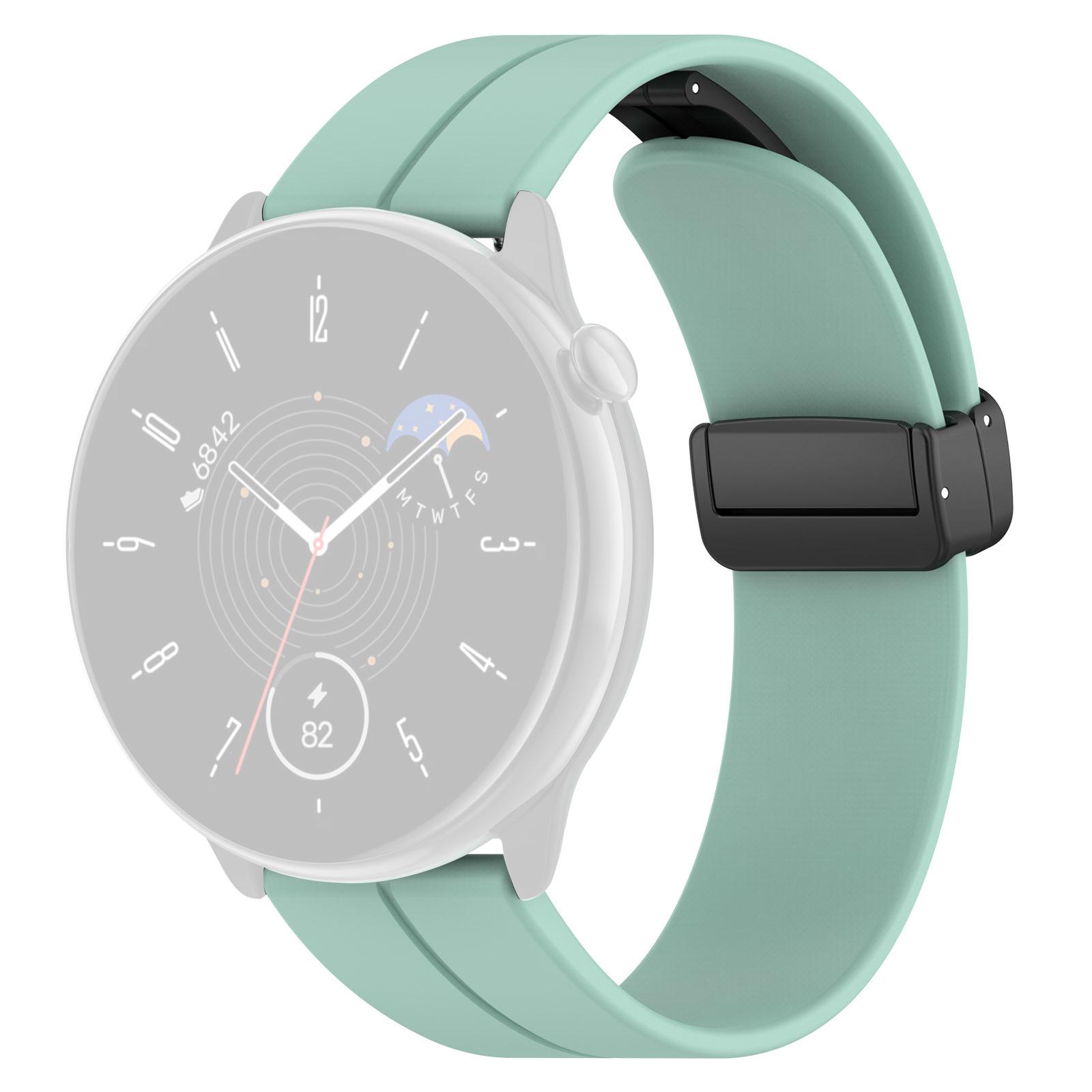 

For Huami Amazfit GTR Mini/GTS 4/3/2/Bip 3 Watch Band Magnetic Folding Buckle 20mm Silicone Strap Mint Green
