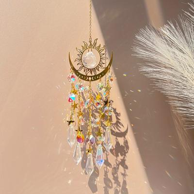 Sun Catching Crystal Wind Bell Moon Metal Hanging Pendant Rainbow Sun Catching Window Car Hanging Garden Decorations