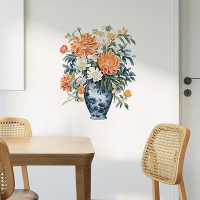 Creative Hand-Painted Vase Wall Sticker Self-Adhesive for Bedroom Living Room Entrance Study Wall Decoration