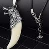 Punk Wolf Tooth Necklace Sturdy Artificial Leather Rope Resin Necklace Retro Cool Spiked Tooth Alloy Pendant Lightweight Jewelry
