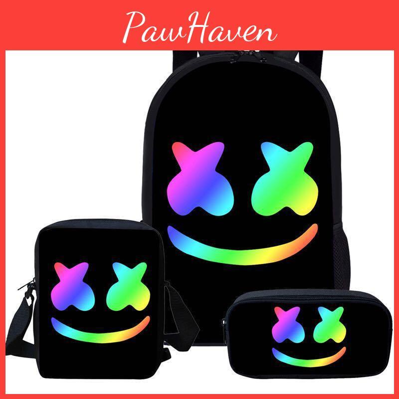 Marshmello Backpack Set Durable Versatile Stylish For School Travel