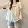 Women's Three-dimensional Flower T-shirt Loose Round Neck Bow Tie Design Ladies T-shirts Summer Daily Comfortable Famale Pullover Top