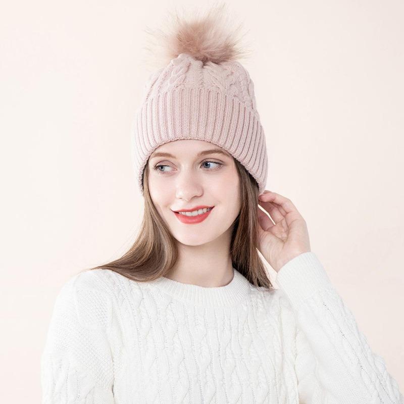 Knitted Twisted Hairball Hat Women's Outdoor Winter New Acrylic Flanged Wool Hat Warm Hat