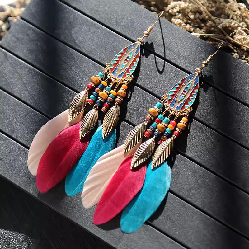 Kolczyki Boho z Piórami i Frędzlami - Eleganckie, Unikalne Wzornictwo dla Kobiet