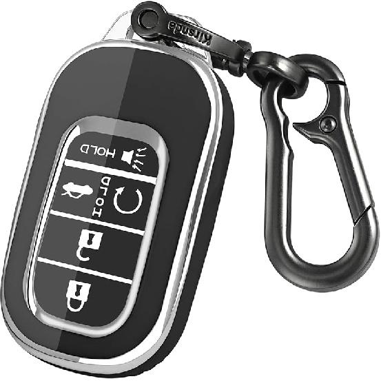 For Honda Key Fob Cover,Case With Keychain,Soft TPU Protection Key Shell/Skin,5 Buttons Fit   Accord Civic HR-V CR-V Pilot Remote Key(Black)