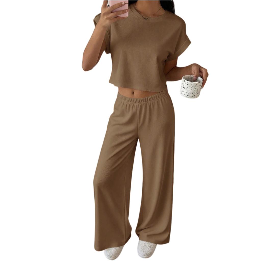Women's 2-Piece Fashion Casual Short Sleeve T Shirt And Wide Leg Pants Set