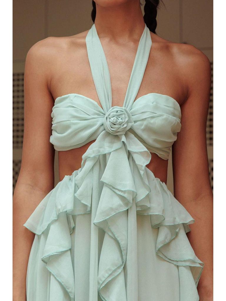 European & American 2026 Women's Elegant Chiffon Ruffle Slit Long Dress