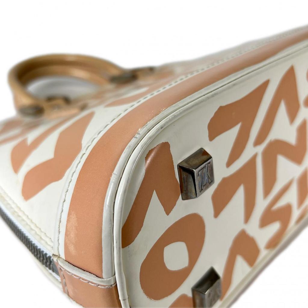 Louis Vuitton Stephen Sprouse Alma MM Handbag Leather Beige Women M92180 Used