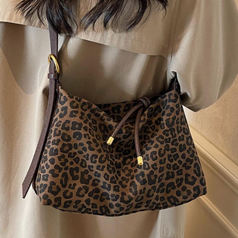 Korean-style Casual Large-capacity Cloth Bag, Fashionable Leopard Print Hand-held Tote Bag, Single-shoulder Armpit Bag