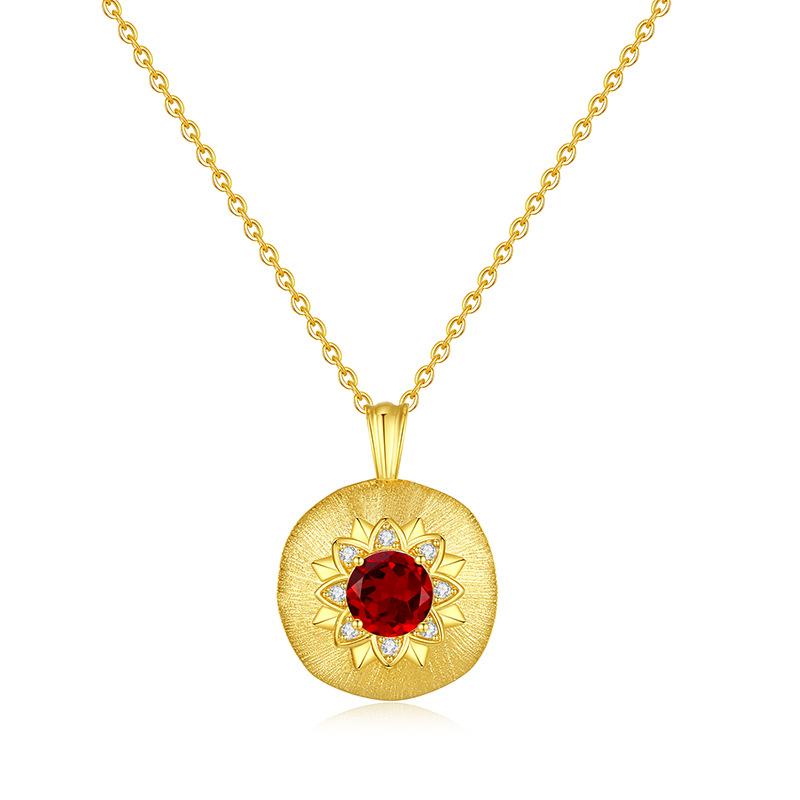 S925 Sterling Silver Necklace with Natural Crystal Pendant Retro French Style Chain for Women