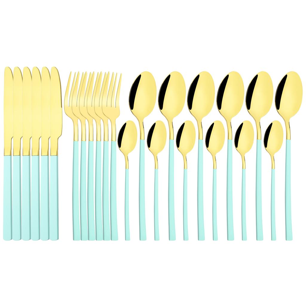 Western 24 szt. Czarny złoty zestaw obiadowy luksusowe noże widelec łyżeczka do herbaty zestaw sztućców sztućce ze stali nierdzewnej zastawa stołowa kuchnia sztućce