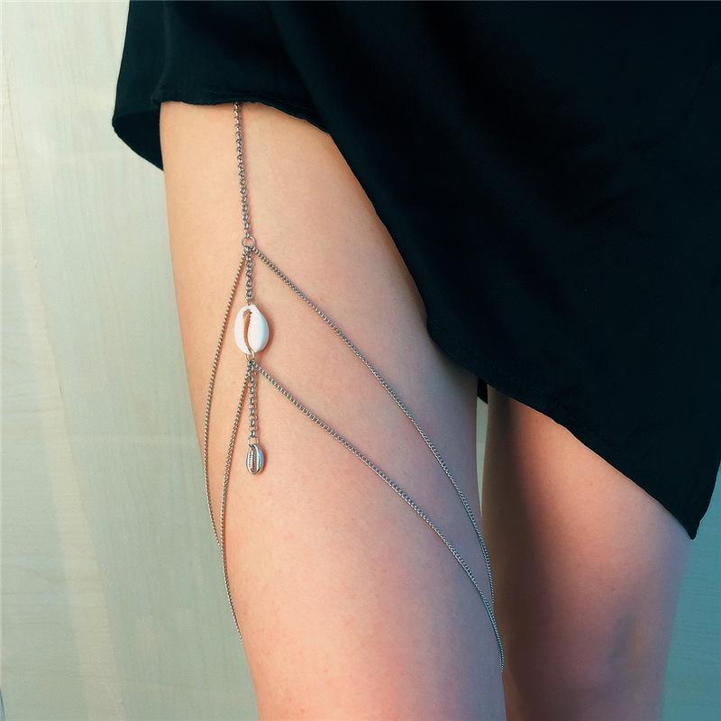 

European & American Beach Vacation Double-Layer Tassel Shell Thigh Chain золотой