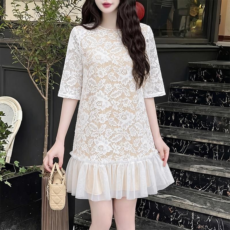 ZANZEA Women Elegant Casual Round Neck Half Sleeve Lace Dress