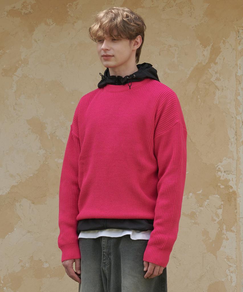 ESN Punched Round Neck Oversized Knit Pink