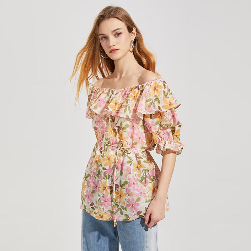 Tatu Women's Retro Floral Short Sleeve Shirt