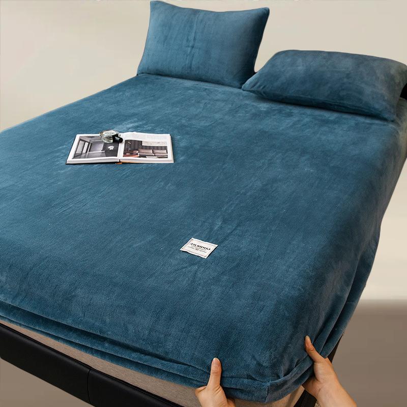 Crystal Velvet Bed Sheet, Winter Mattress Cover, 30cm Deep Pocket Bed Sheet, Soft and Skin Friendly Warm Bedding