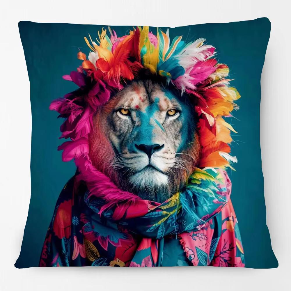 Animals Portrait Poster Pillowcase European Fashion Leopard Royal Lion Zebra Living Room Cushion Cover Square Home Decoration