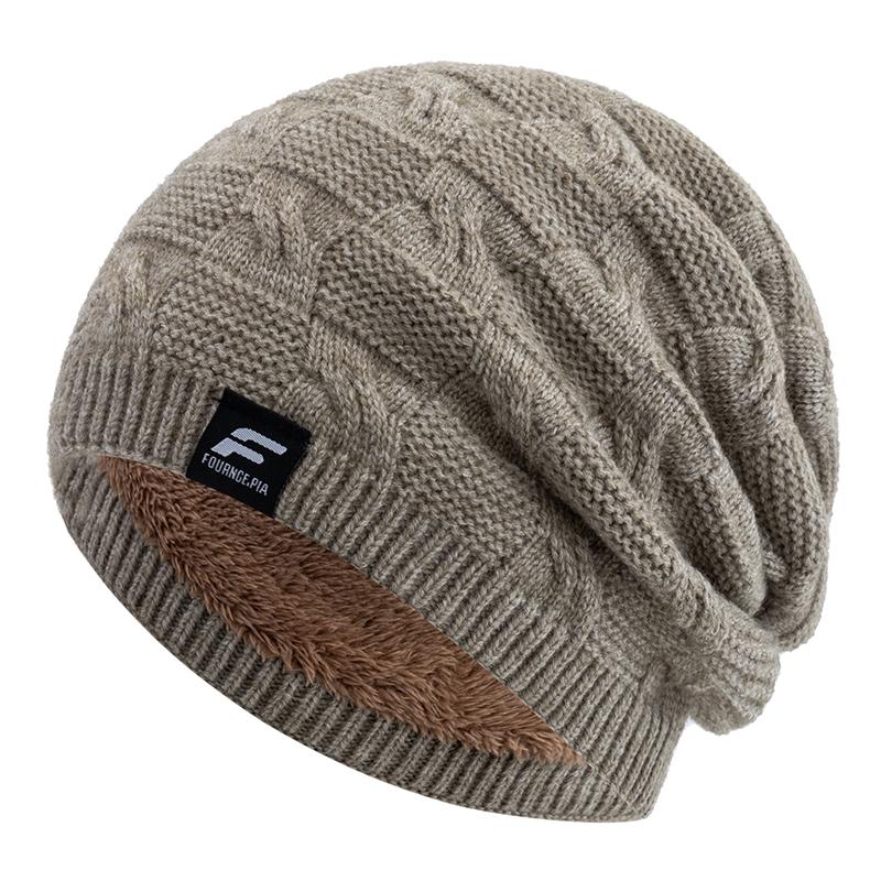 New Style Unisex F Letter Keep Warm Winter Hats Plush Fur Lined Knit Cap For Men Women Warm Beanie Cap Label Decor Knitted Hats