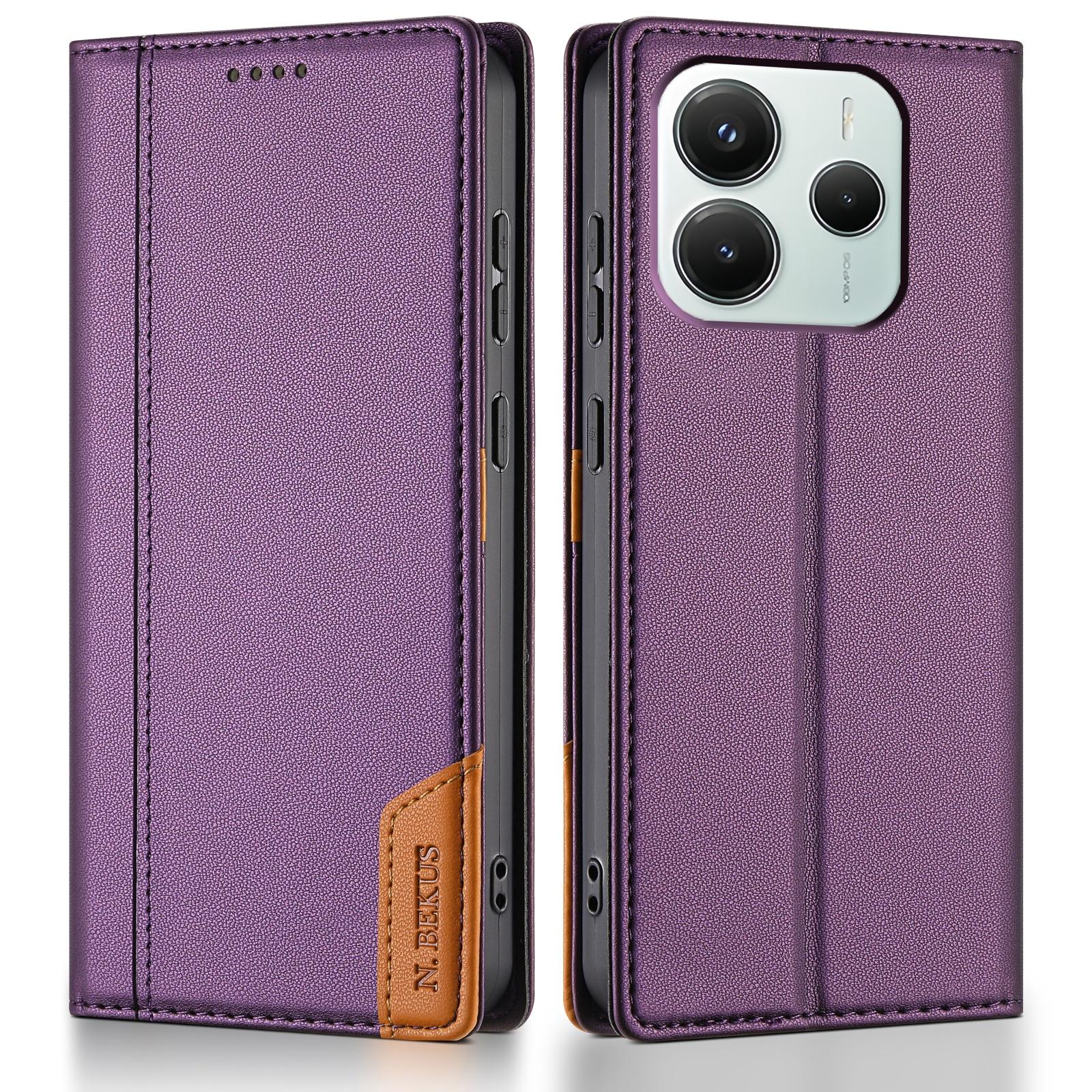 

Flip Strong Magnetic Card Holder Wallet Leather Case For Xiaomi Redmi Note 14 Pro Plus 13 12 11 14C RFID Blocking Business Cover Redmi 12 фіолетовий