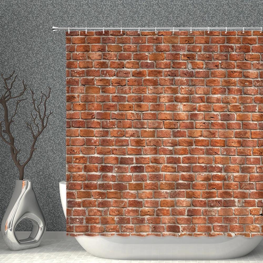 Brick Pattern Shower Curtains Waterproof Fabric Stone Grain Bath Curtain For Bathroom Partition Multi-Size With Hooks Home Decor