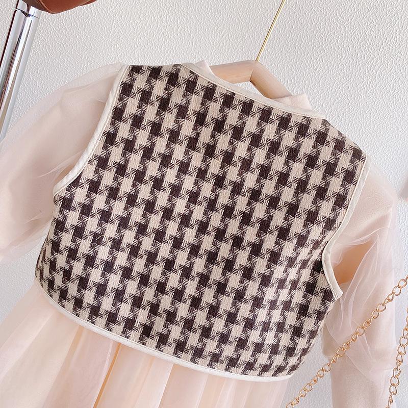 Girls' Spring Two-Piece Set: Vest Jacket + Dress