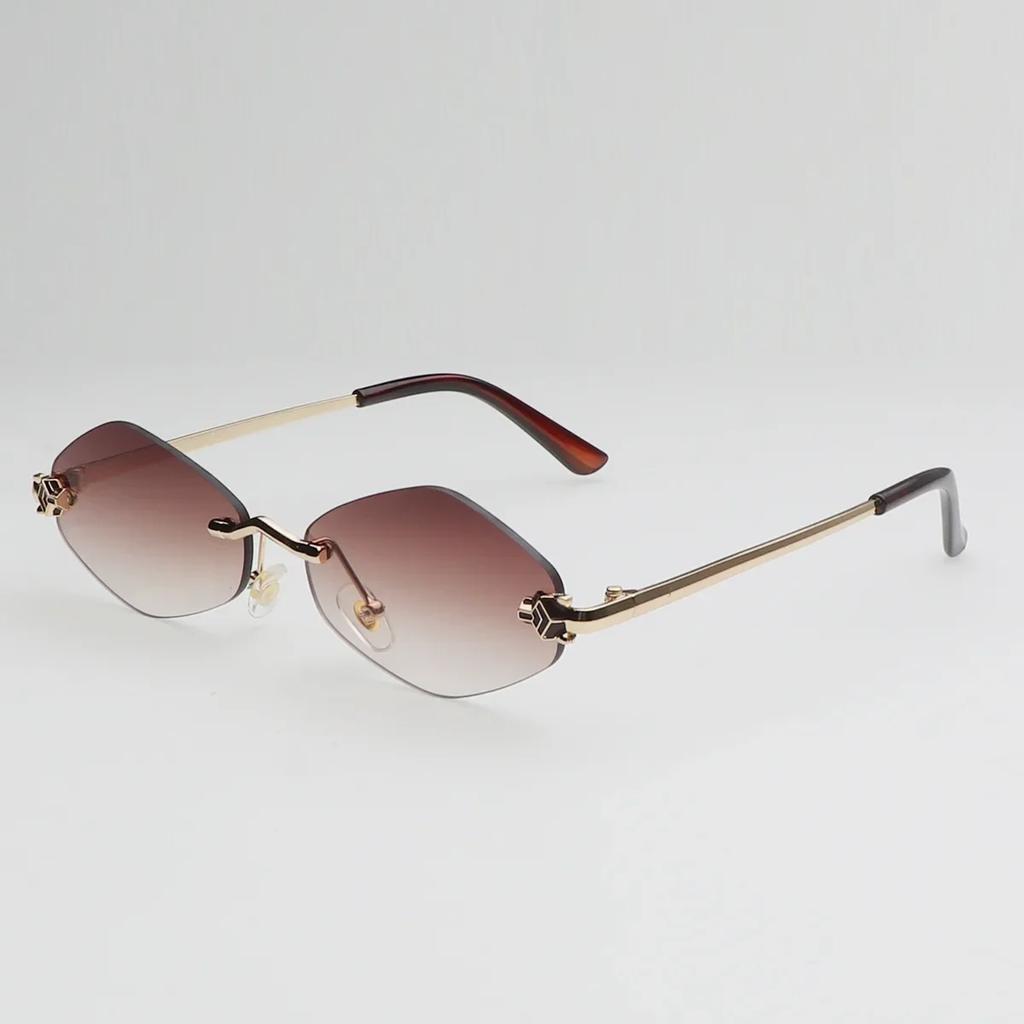 Luxury Wolf Head Brand Rimless Sunglasses Women Men Frameless Metal Thin Leg UV Protection Designer Shades