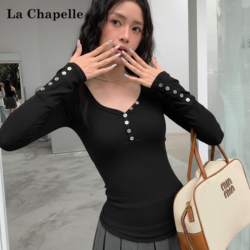 La Chapelle Women's Slim Fit V-Neck Long Sleeve Knitted Top