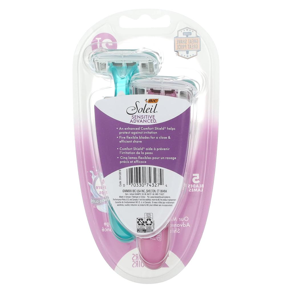 Soleil Sensitive Advanced, Disposable Razor, 2 Razors