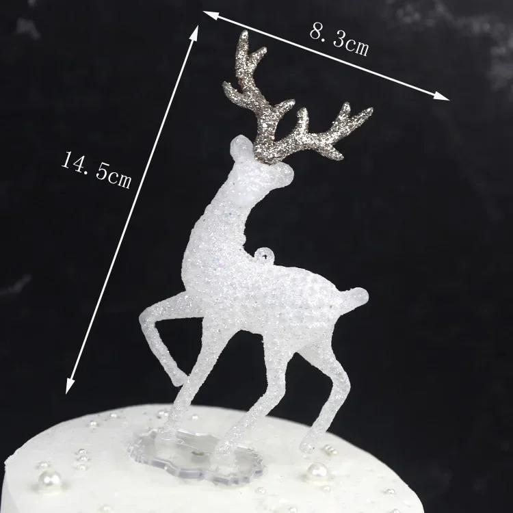 Christmas White Standing Deer Dolls, Plastic Deer Cake Topper, Xmas New Year Cake Decoration Tools, Party Supplies