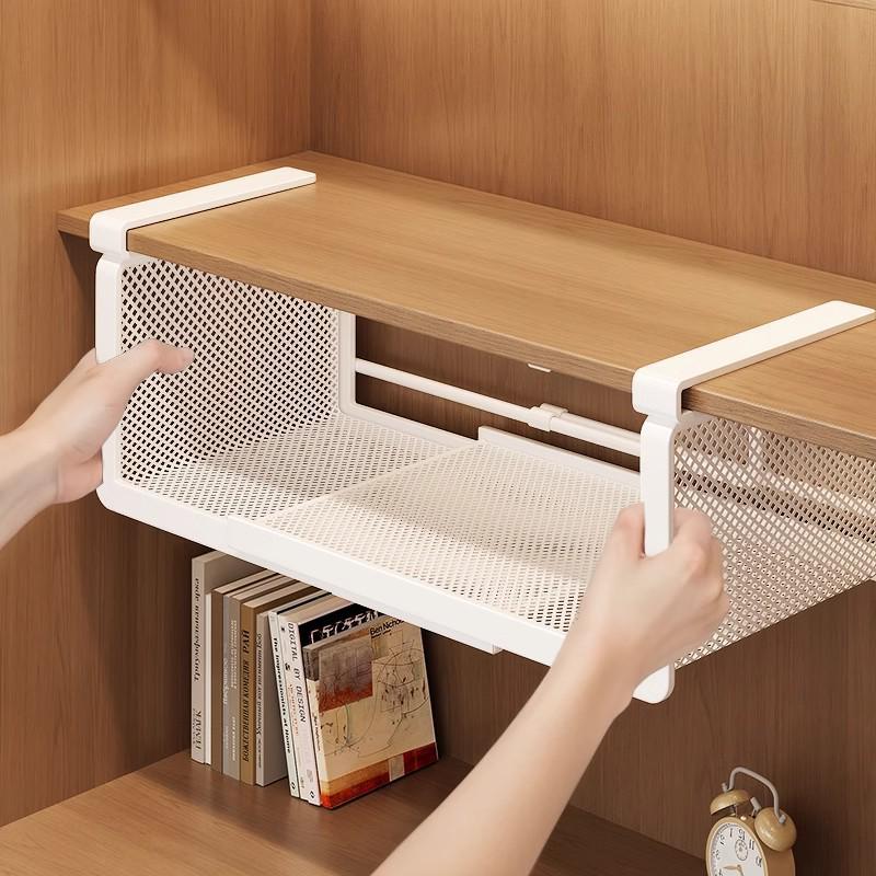 

Retractable Wall-Mount Cabinet Storage Basket - Punch-Free Kitchen Hanging Rack вершковий/білий