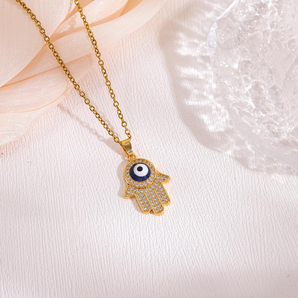 Creative Zircon Blue Eye Necklace Men's and Women's Popular Devil's Eye Palm Modeling Niche Jewelry
