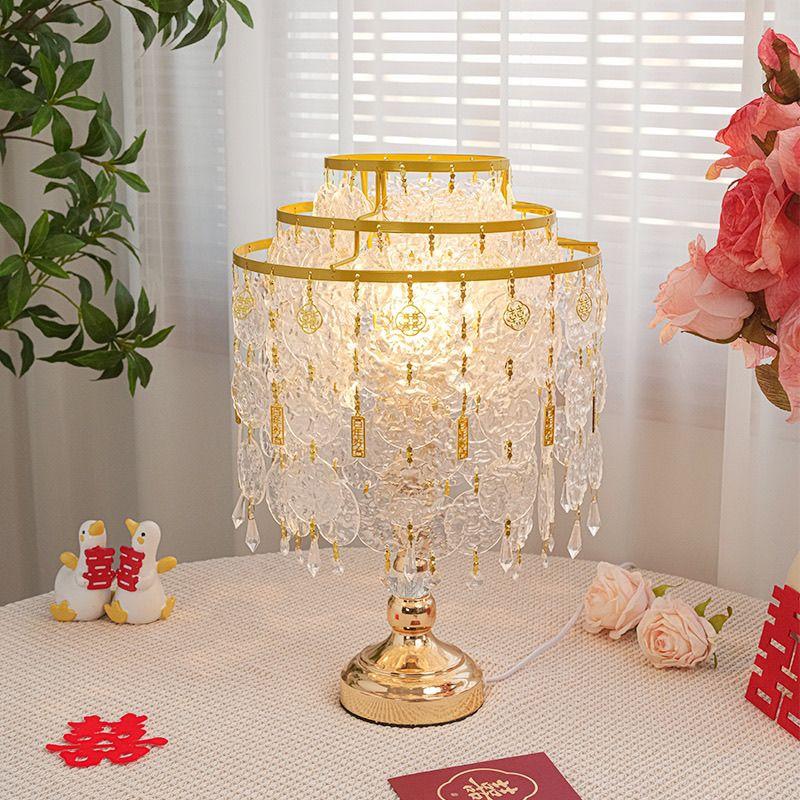 Table Lamp Crystal Glass Bedside Lamp Home Table Lamp Lampshade with Round Stand Elegant Modern for Bedroom Living Room Decor