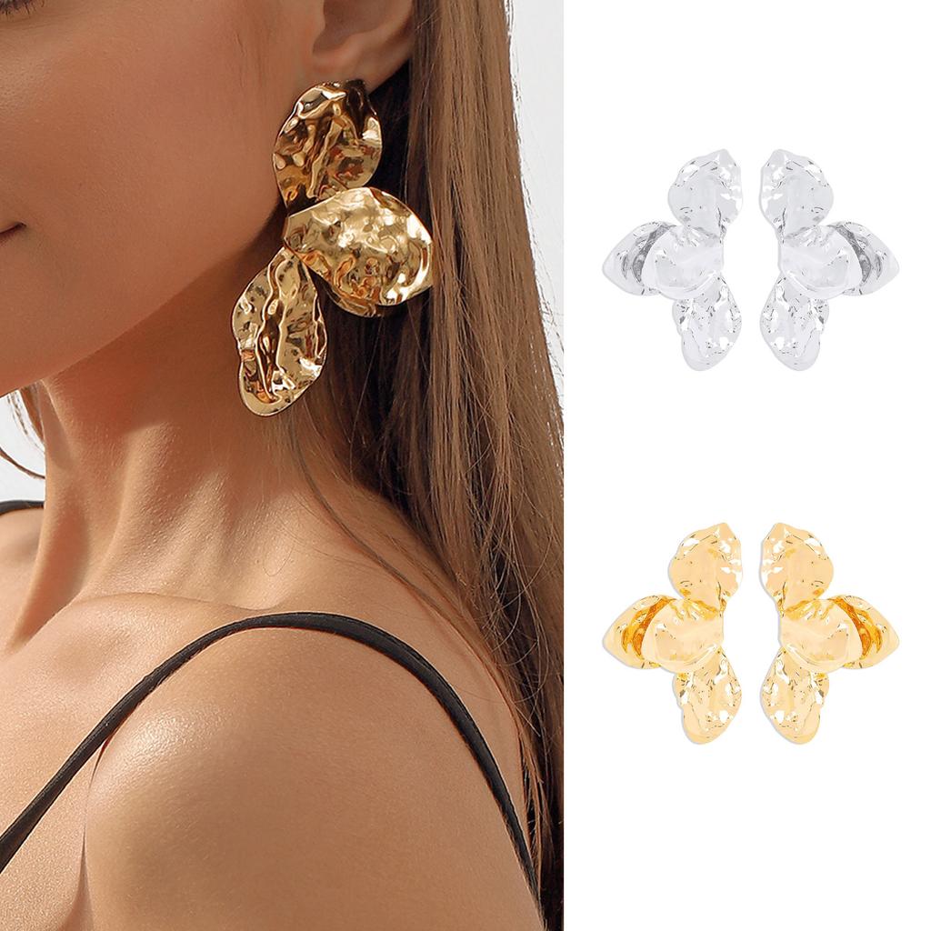 Elegant Textured Petal Earrings Unique Earrings Delicate Flower Earrings Iron Texture Suitable for Fashion Women Present