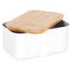 White Steel Bamboo Butter Dish Kitchen Container for Butter