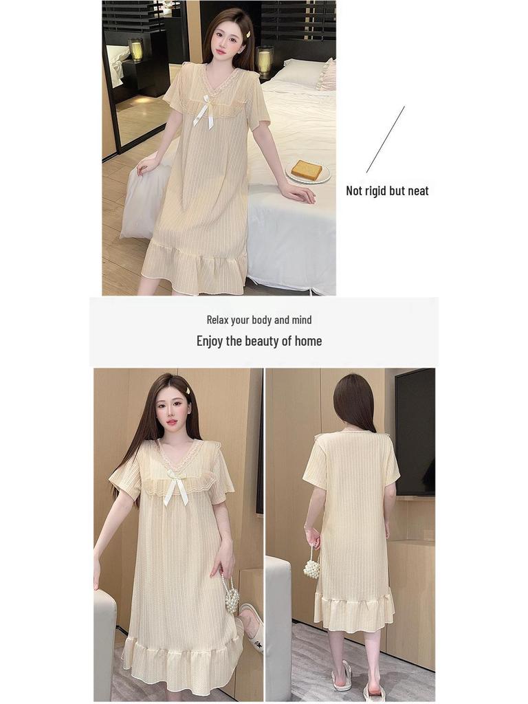 Women's Summer Short-Sleeve Princess Sleep Dress, Loose Plus Size, Comfortable Home Wear for 200 Jin.
