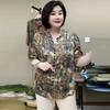 Women's Silk Blouse Summer Loose Floral Plus-Size Shirt V-Neck Printed Silk Shirt