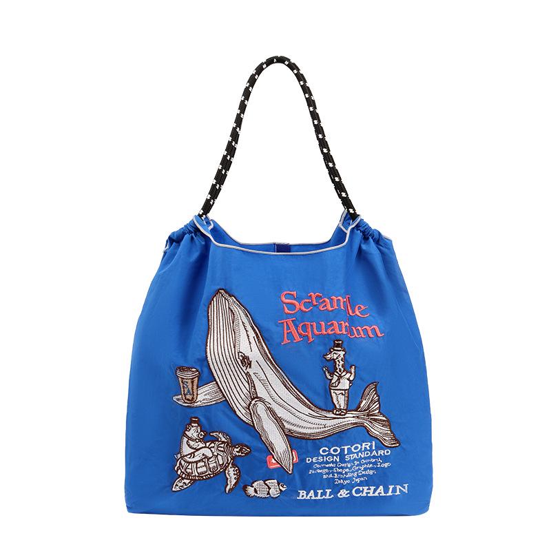 

Трендовая синяя вышитая сумка-ведро - Универсальная вместительная сумка из ткани Оксфорд Medium