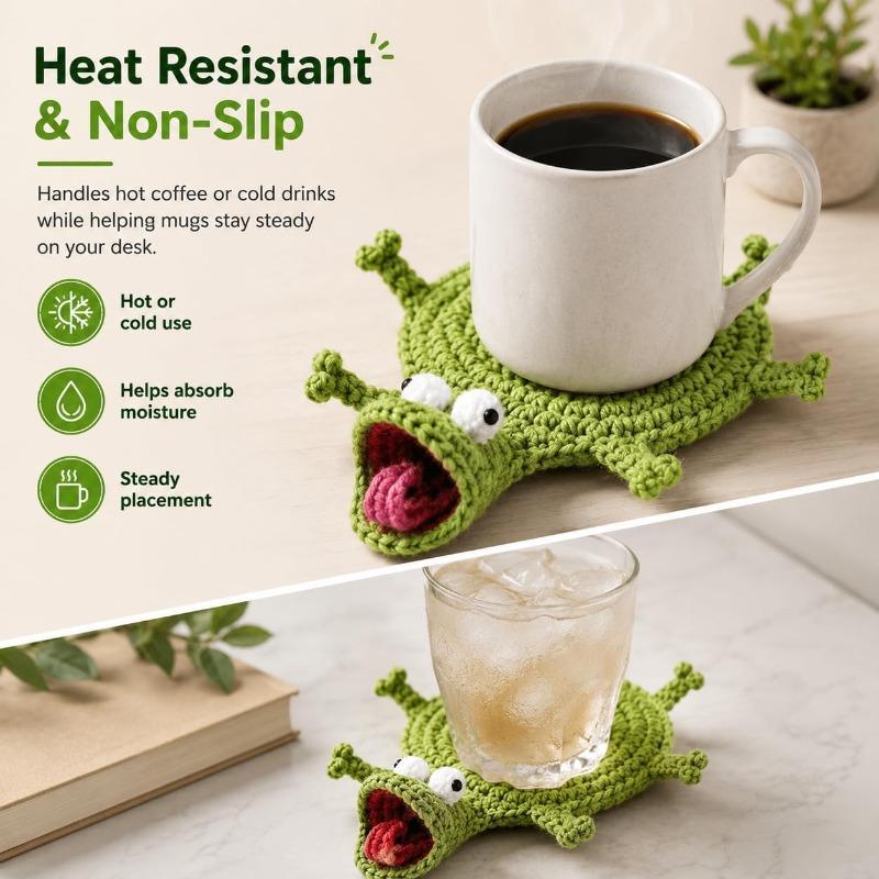 Cute Handmade Crochet Lizard Coaster Animal Drink Mat Non Slip Desk Protector Absorbent Table Decor Stress Reliever Toy Gift