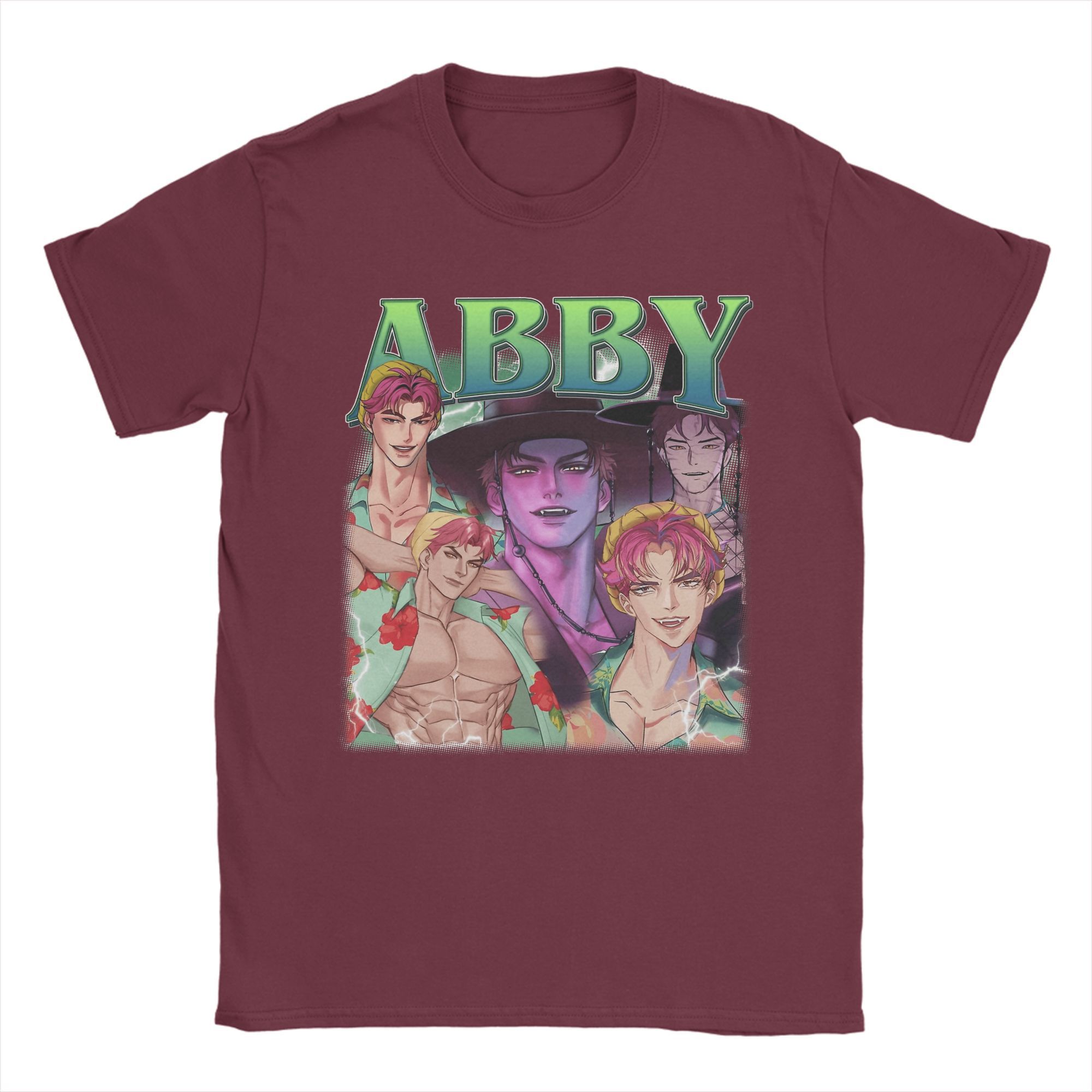 Мужская винтажная футболка Abby Saja Boys Kpop Demon Hunters из чистого хлопка потрясающая футболка с коротким рукавом и круглым вырезом с принтом 2XL бордовый 1200₽