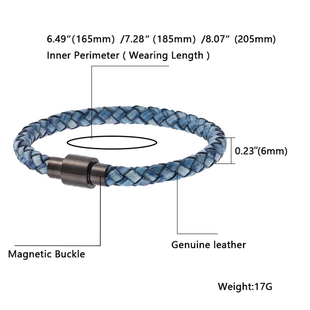 Vintage Herren Blaues Lederarmband Charm Edelstahl Schnalle Armreifen Schmuck Geschenk