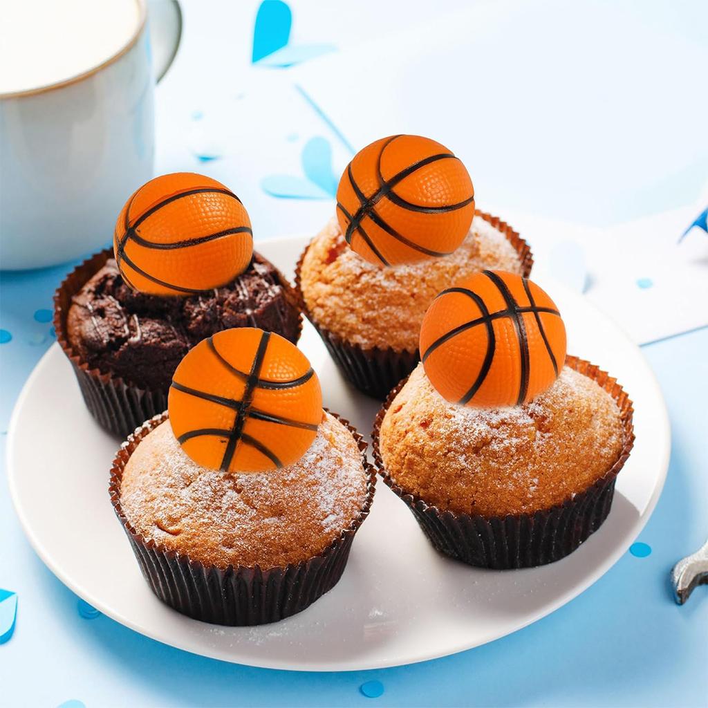 10Pcs Basketball Cake Toppers 3D Basketball Cake Pick Decorations for Sports Theme Babyshower Birthday  Party Supply Decorations