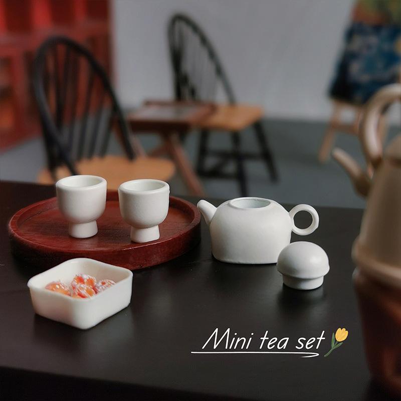 1/12 Dollhouse Simulation Teapot Teacup Kit Dollhouse Miniature Kitchen Decoration Toy Dolls House Micro Scene Photo Props