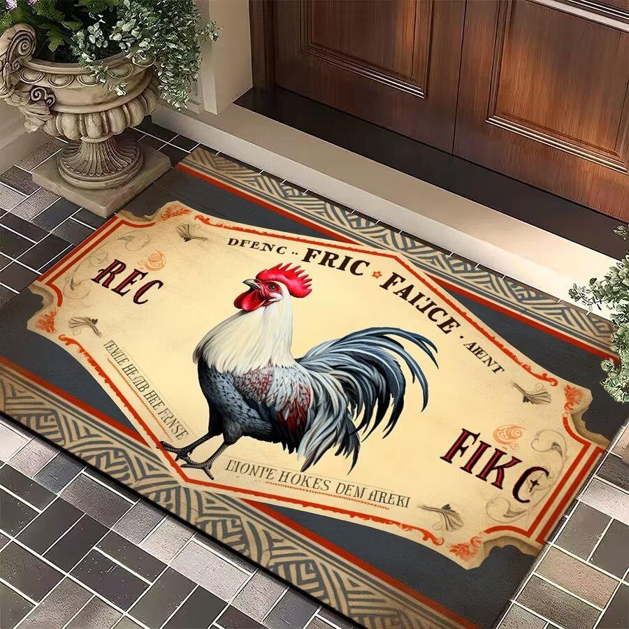 Vintage Rooster Pattern Door Mat Farmhouse Style Non Slip Rug For Front Door Entryway Porch Home Decor Farm Lovers Use