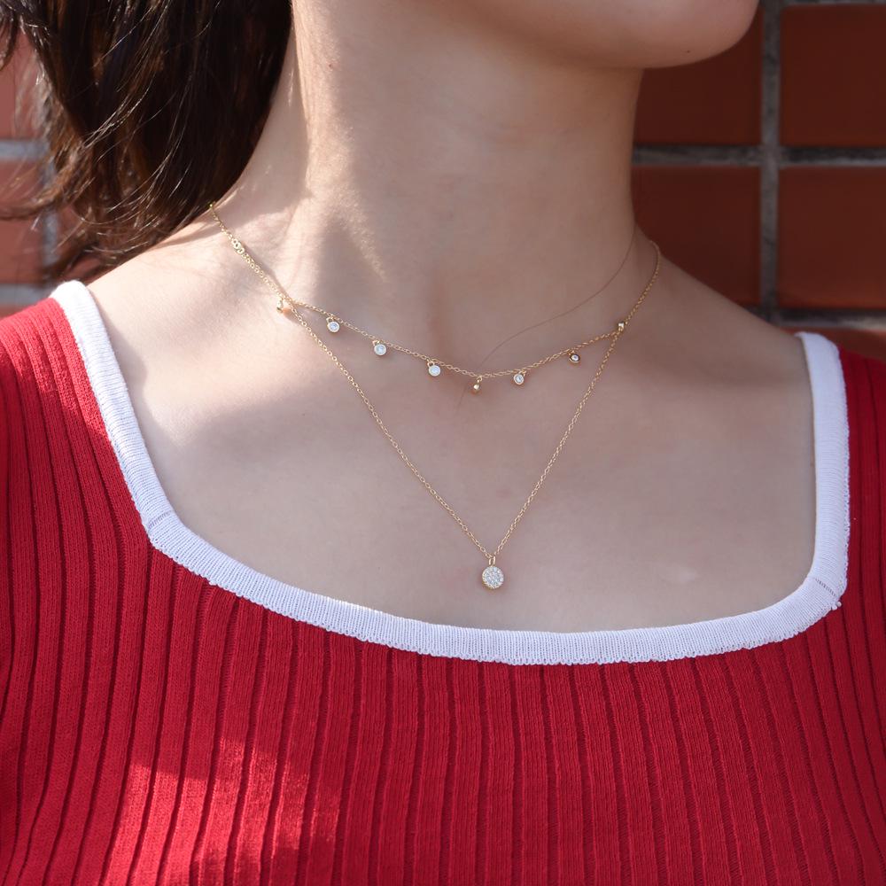 "925 Sterling Silver Double-Layer Necklace with Zircon Dot - Versatile, Simple Short Clavicle Chain for Women"