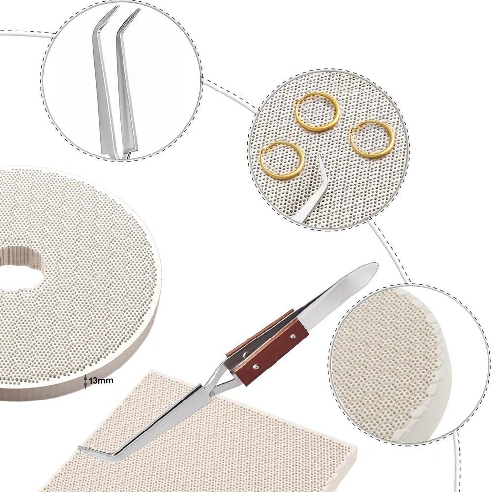 Ceramic Honeycomb Soldering Plate Reverse Tweezers Heat Resistant Pad Includes Ceramic Casserole for Jewelry Making Jewelry Soldering Kit